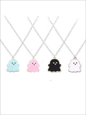 Copper Ghost Pendant Necklace Set Enamel Charm Choker Halloween